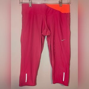 Nike Women's Cropped Dri-Fit Leggings Pink & Orange W/ Zip Pocket & Drawstring
